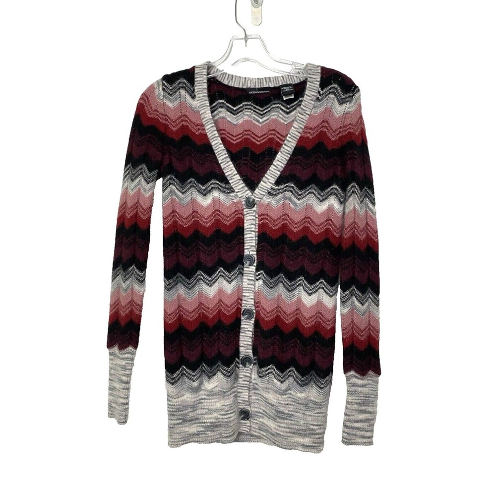 Moda International Grandma Cardigan Sweater Size XS Chevron Wool Rabbit Hair